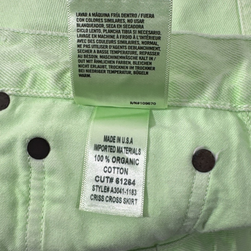 AGOLDE Criss Cross High Rise Denim Mini skirt 27 Lime Green $265 Made in USA - Picture 14 of 16